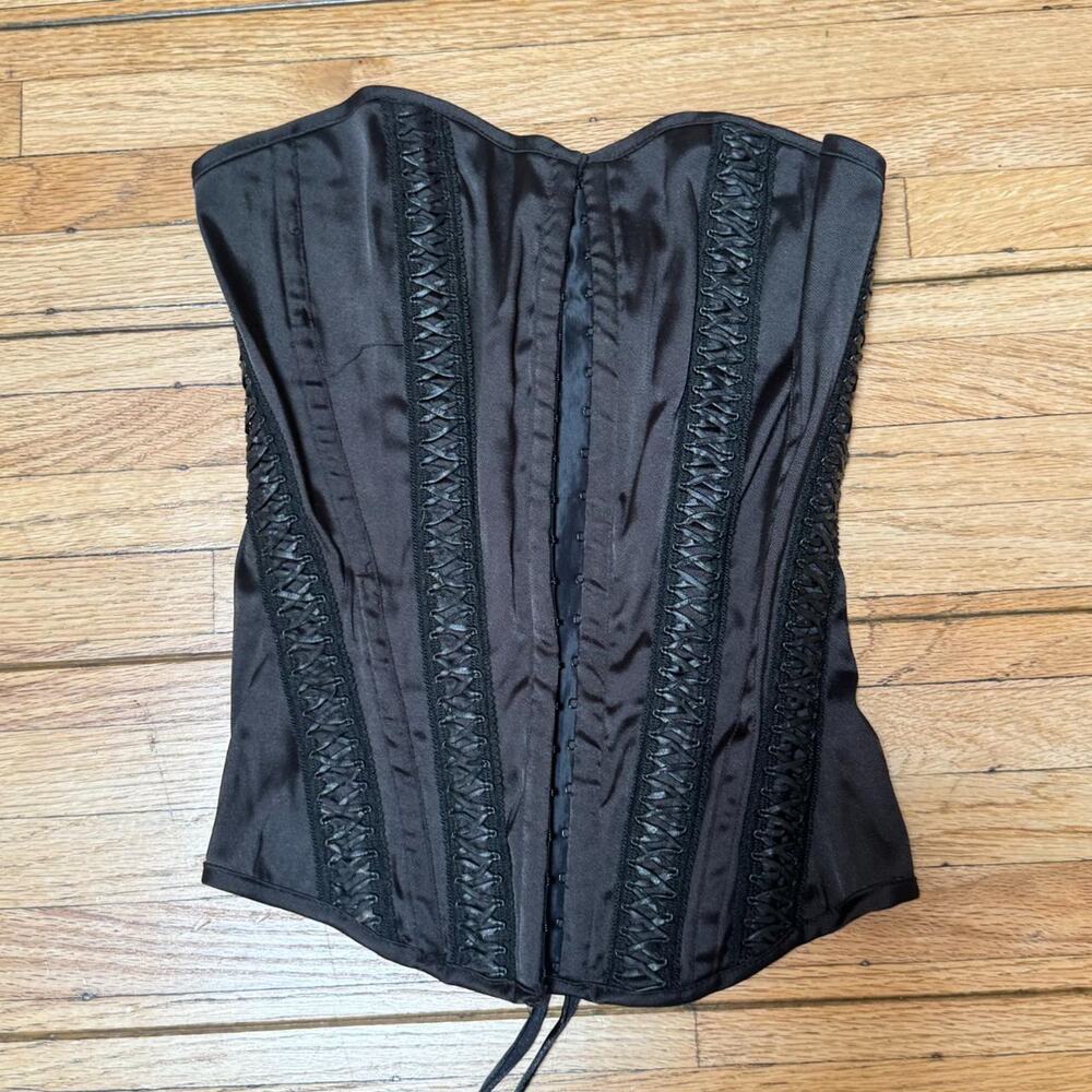 Y2K Charlotte Russe Black Lace-Up Corset Top — S